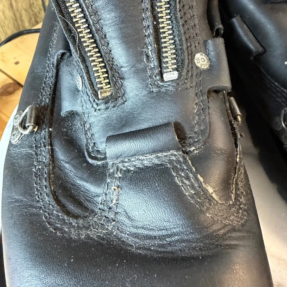 Harley Davidson Mens Black Leather Dual Zip Motorcycle Boots‎ 11M Biker Lug Sole